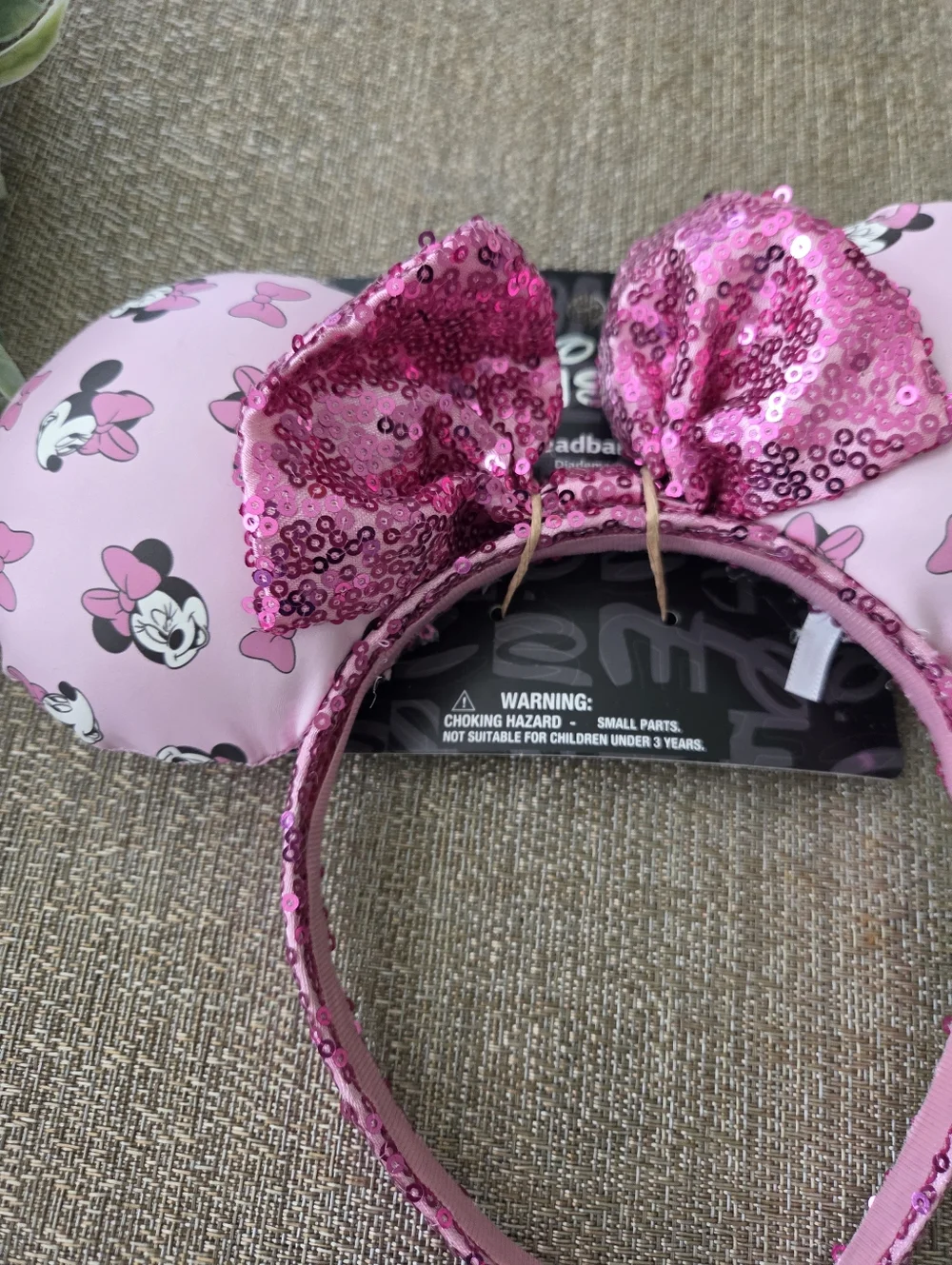 Disney Pink Minnie Mouse Sequin Bow Ear Headband